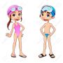 21217197-Boy-and-girl-ready-to-swim-Funny-cartoon-and-vector-isolated-sport-characters-Stock-Vector